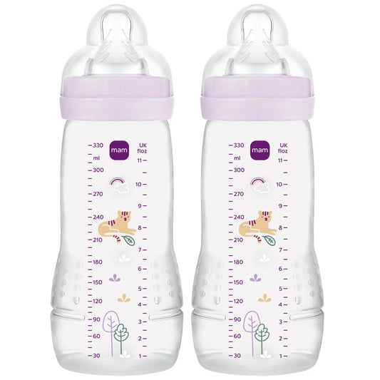 MAM Easy Active zestaw butelek 2x 330 ml 4 m+ smoczek 3 TYGRYS, dwie butelki dla niemowląt