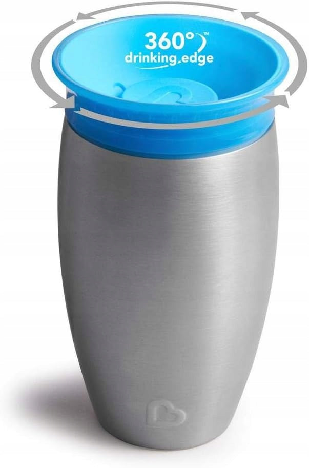 MUNCHKIN Miracle kubek 360 6msc+ 296ml stal nierdzewna, niebieski kubek 360° ze stali nierdzewnej