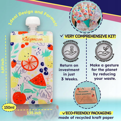 KIDYMOM bolsas reutilizables para puré x10 con accesorios