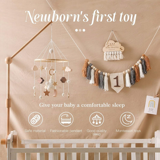 SWECOMZE Babybett-Mobile Holz Stoff BOHO
