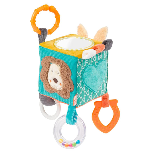 FEHN Activity Cube pluszowa zawieszka kostka z grzechotką 10 x 10 cm – nowy – zdjęcie 1