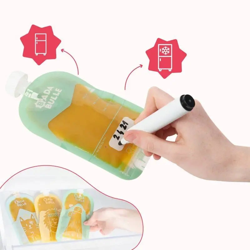 BADABULLE saszetki tubki na przeciery musy 15szt. wielorazowe tubki 150 ml BPA free do lodówki i zamrażarki