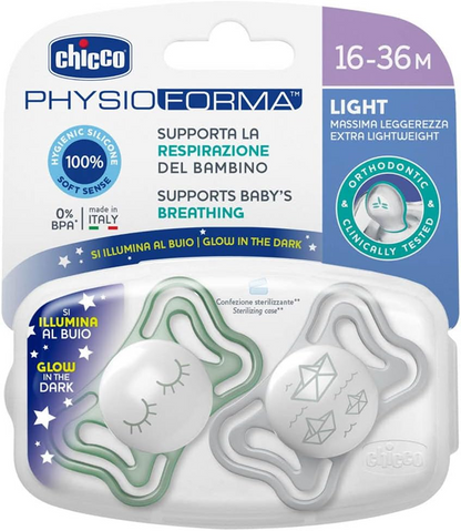 CHICCO PhysioForma suzetă x2 16-36m LUMINOASE