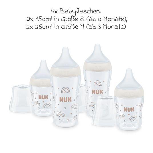 NUK Perfect Match Rainbow zestaw startowy butelki 150 / 260 ml 3m+ – 4 butelki, system Anti-Colic