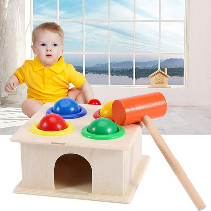 ZERODIS cassetta in legno, martello e palline 11 x 11 x 6 cm