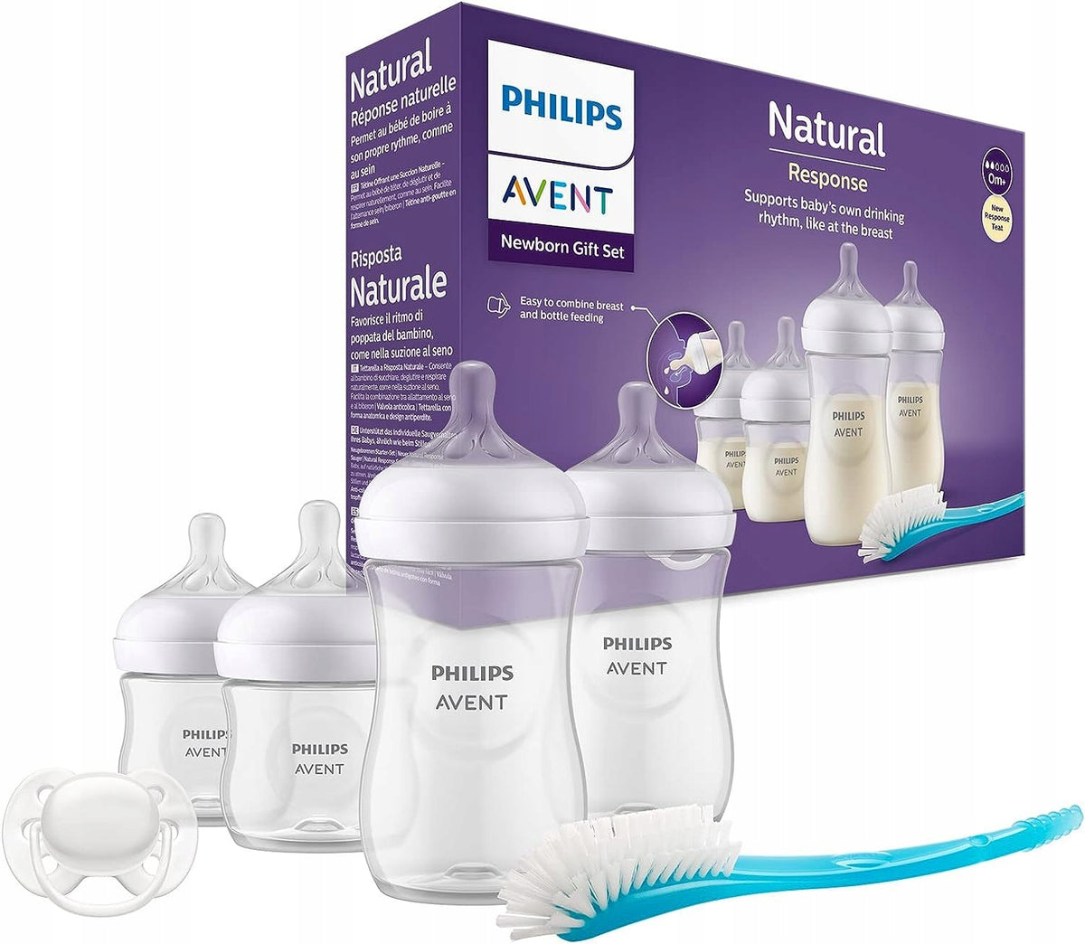 PHILIPS AVENT Natural Response súprava 4 fľaše cumlík kefka