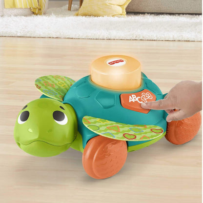 FISHER-PRICE GXK32 interaktywny żółw język francuski, zielona zabawka edukacyjna dla dzieci 9m+ z przyciskiem ABC