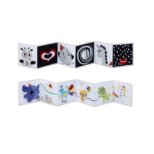TINY LOVE dwustronna książeczka sensoryczna 0+ kontrast, czarno-biała i kolorowa książeczka sensoryczna z 7 aktywnościami