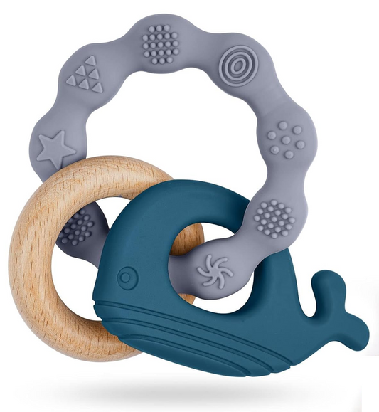VICLOON massaggiagengive in silicone e legno 7 x 10 cm BALENA