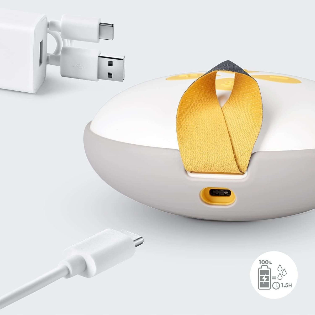 MEDELA Swing Maxi podwójny laktator 2-fazowy U z ładowaniem USB i baterią, biało-żółty, używany