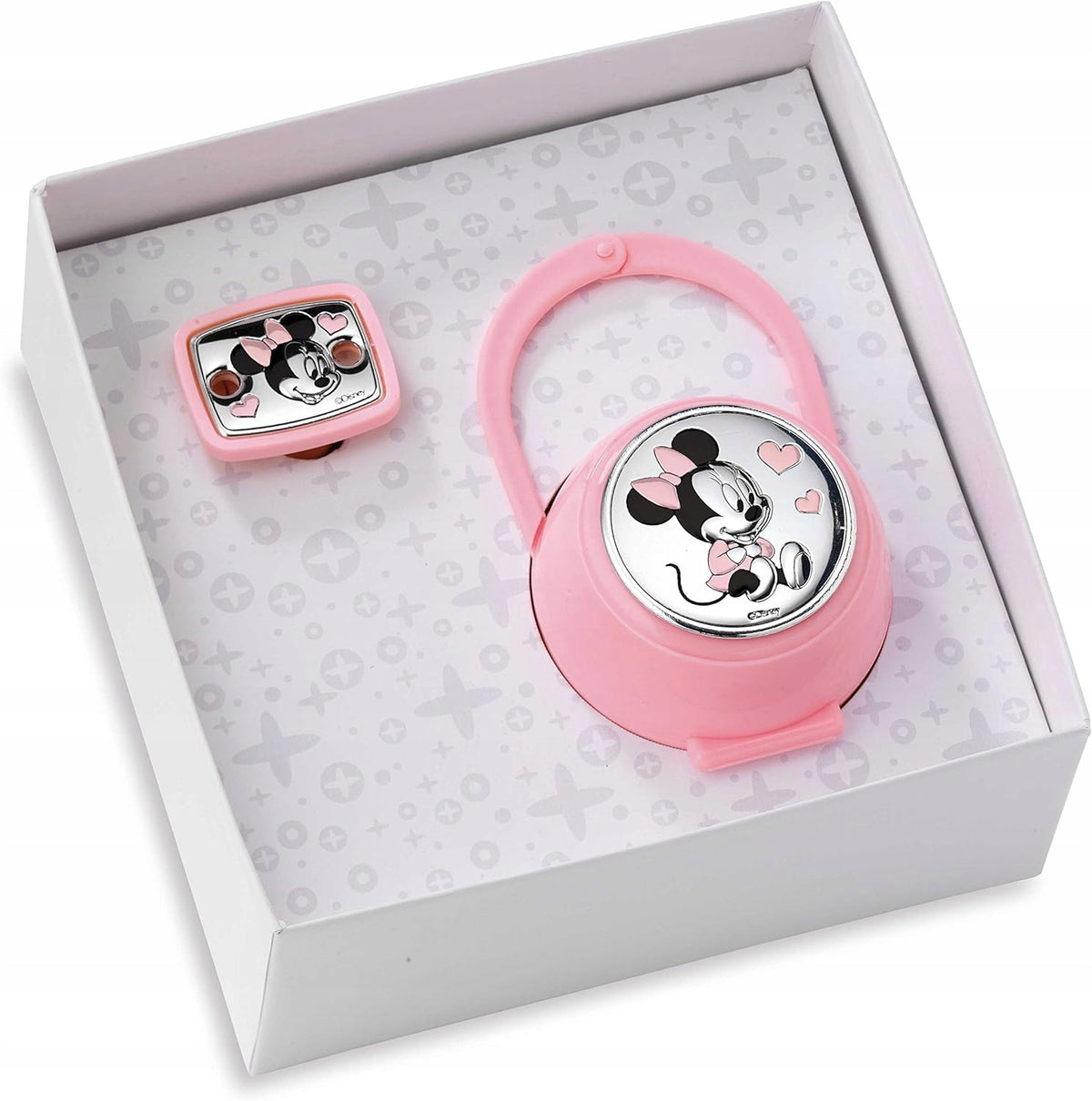 VALENTI DISNEY Minnie θήκη για πιπίλα + αλυσίδα επίστρωση PVD (ασήμι)