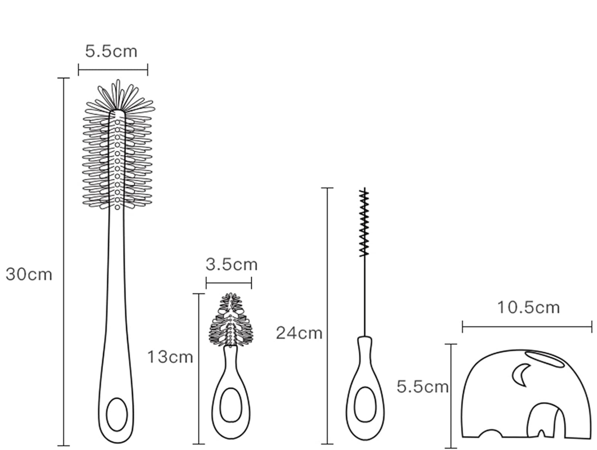 BEBAMOUR 3în1 perii din silicon pentru curățarea sticlelor, tetinelor și paielor 32cm