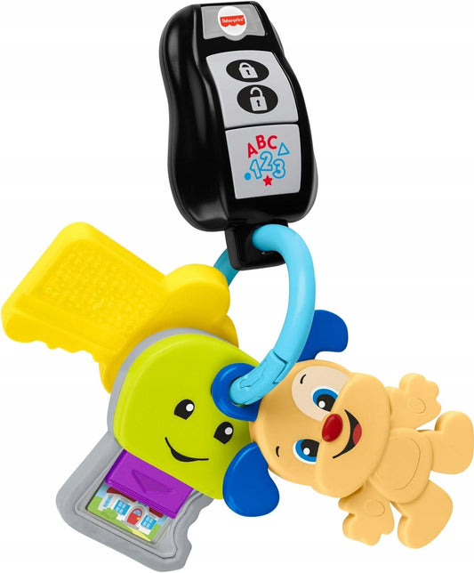 FISHER-PRICE interaktywne kluczyki samochodowe z brelokiem J. NIEMIECKI, kolorowe kluczyki edukacyjne z pilotem