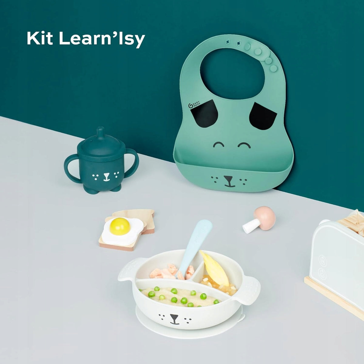 BABYMOOV LEARN'ISY set de vajilla de silicona para bebés 15-24 meses