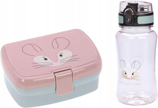 LASSIG zestaw śniadaniowy BIDON śniadaniówka różowy z motywem szynszyli, lunchbox i bidon