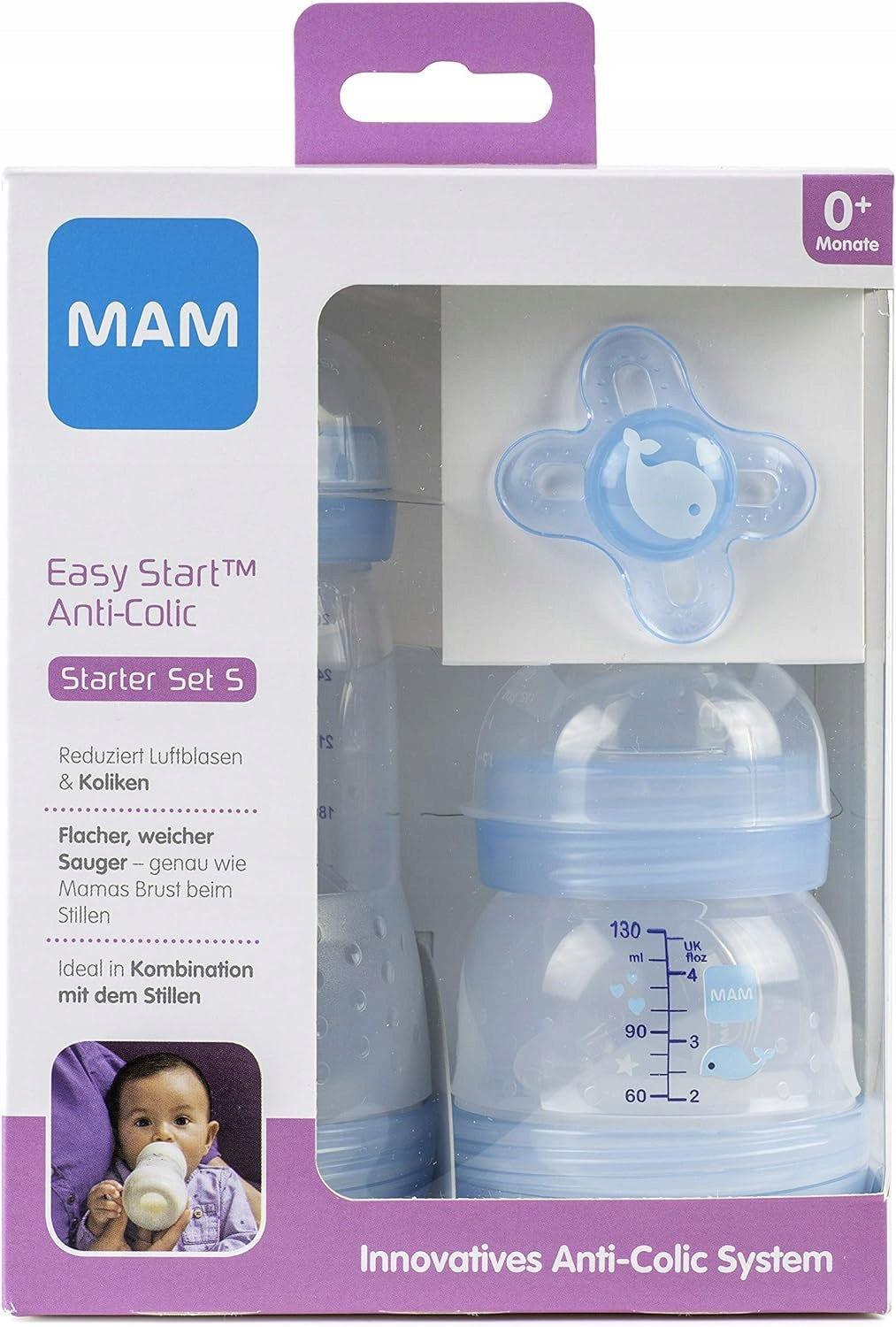 MAM zestaw startowy Easy Start 3el. butelka Anti-Colic 130 ml i 260 ml oraz smoczek uspokajający 0+