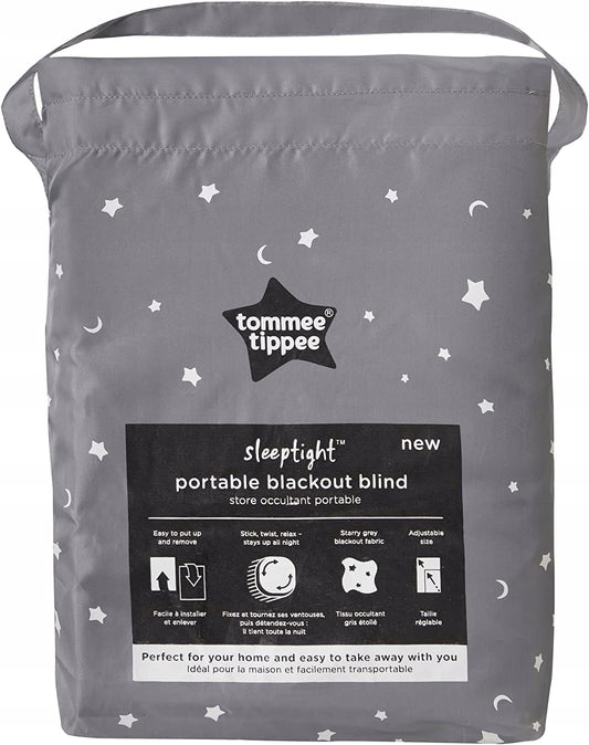 TOMMEE TIPPEE roleta zaciemniająca 130 X 198, przenośna roleta blackout z przyssawkami, szara w gwiazdki