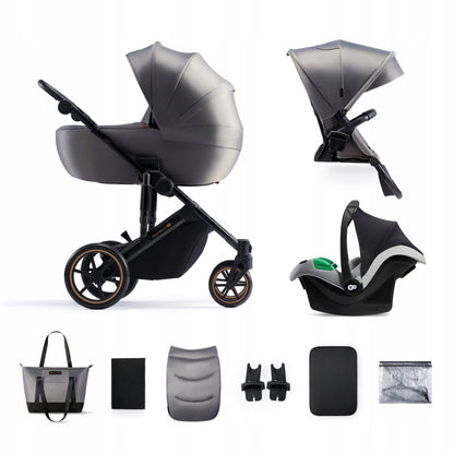 KINDERKRAFT PRIME2 PRO 3w1 wózek wielofunkcyjny do 22kg + fotelik MINK PRO – SHADOW GREY – zdjęcie 1