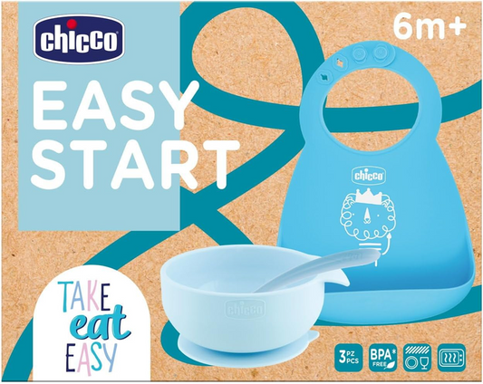 CHICCO Easy Start zestaw silikonowy miska łyżeczka śliniak
