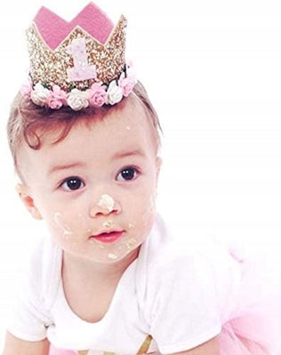 corona dorada de princesa para primer cumpleaños