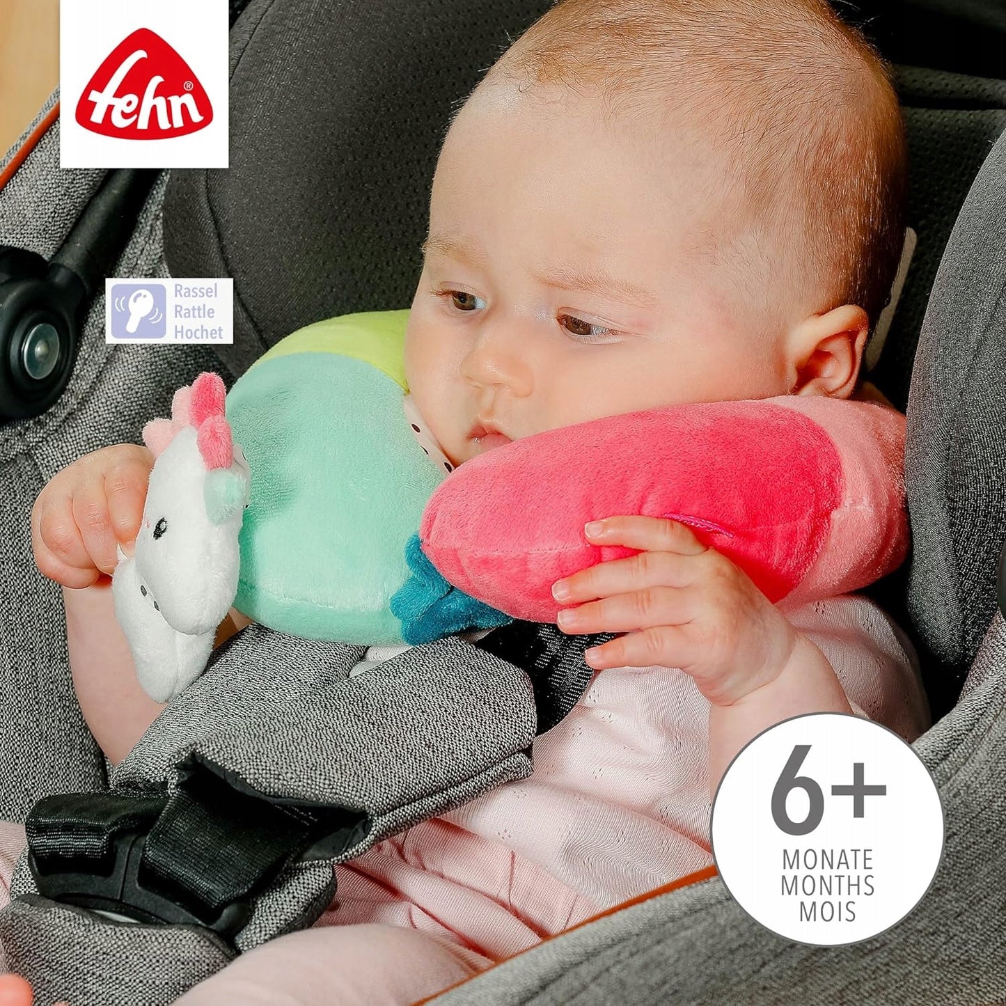 FEHN Aiko&Yuki poduszka zagłówek podróżny z grzechotką JEDNOROŻEC – zdjęcie produktu 3
