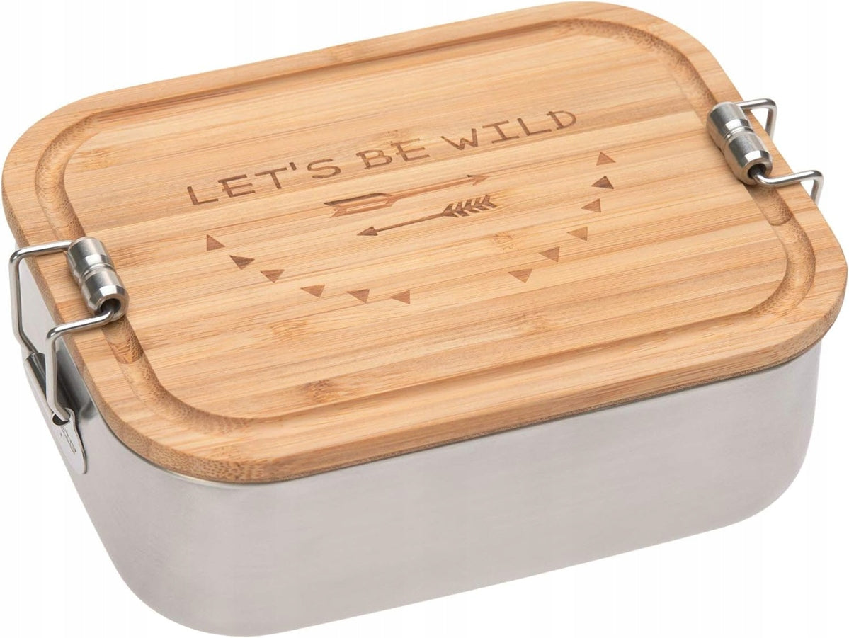 LASSIG Let's Be Wild caja de almuerzo de acero y bambú 12,7 x 17,5 cm