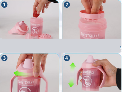 TWISTSHAKE Mini Cup Auslaufsicherer Becher mit Trinkschnabel und Mixer 230 ml 4 Monate+