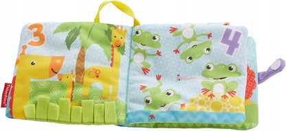 FISHER-PRICE FGJ40 książeczka sensoryczna aktywizująca ZAWIESZKA, kolorowa książeczka z żabkami i uchwytem