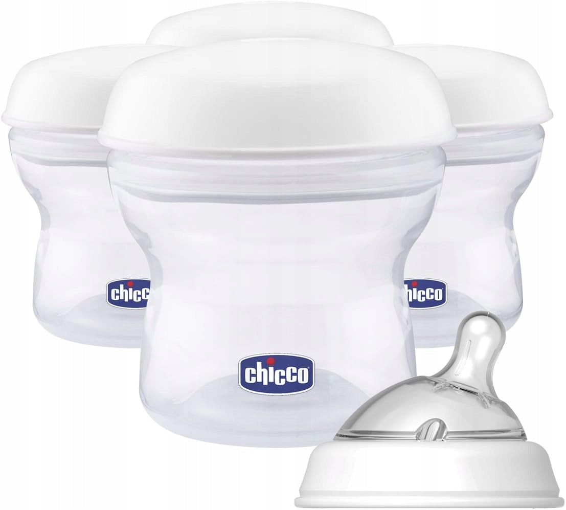 CHICCO pojemniki na mleko 4 x 150 ml + smoczek z nakrętką – zdjęcie produktu 2