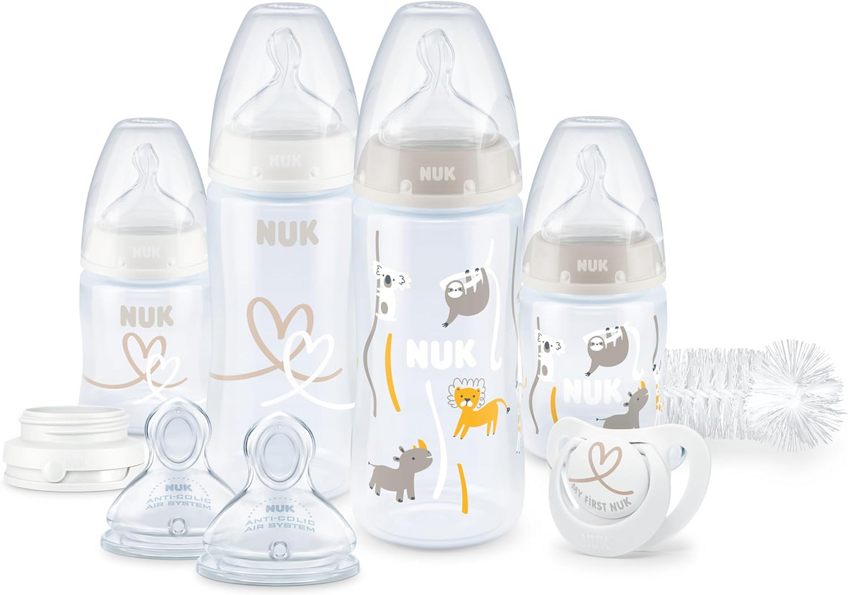 NUK zestaw butelek Perfect Start kontrola temperatury 9el. zestaw 4 butelek, smoczki, szczotka i smoczek