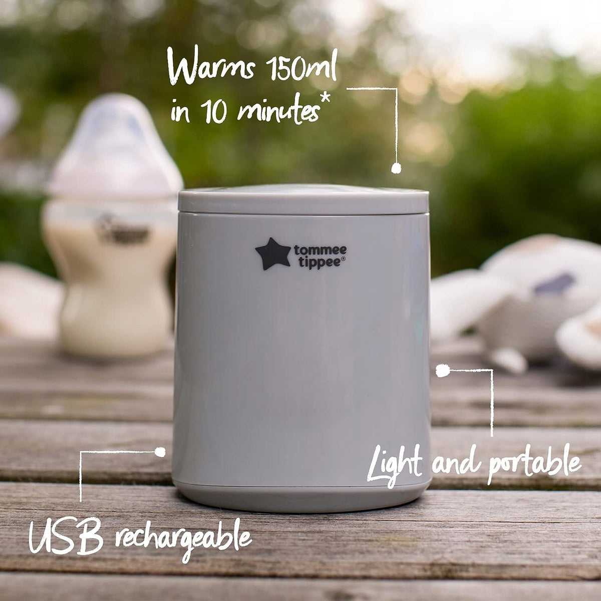 TOMMEE TIPPEE LetsGo podróżny podgrzewacz USB, szary, USB rechargeable, light and portable