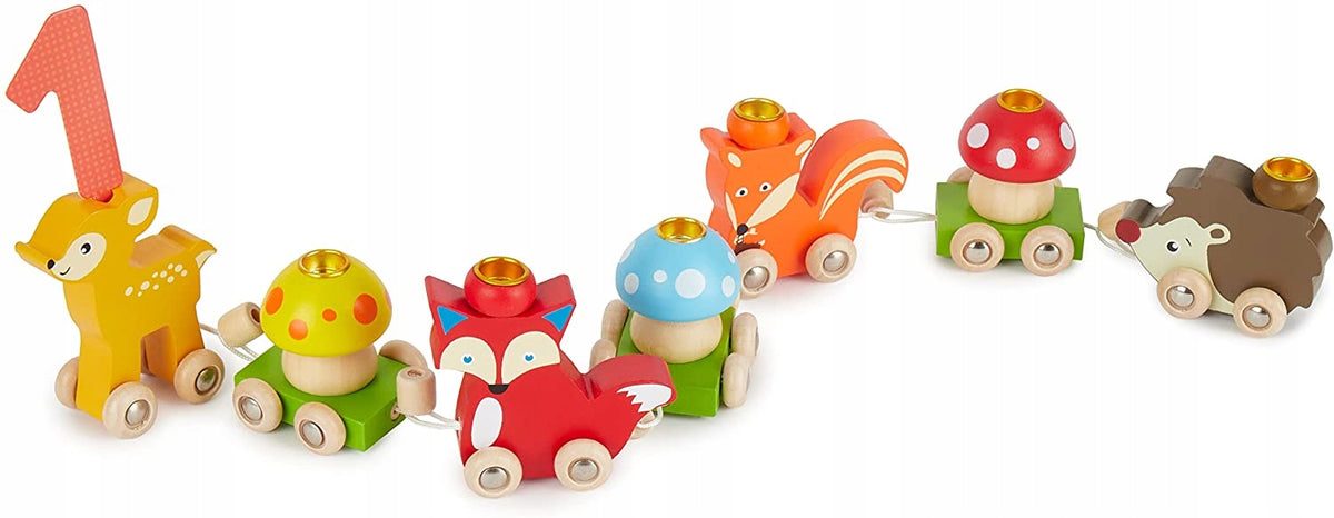 BIECO train d'anniversaire en bois ANIMAUX DE LA FORÊT