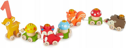 BIECO train d'anniversaire en bois ANIMAUX DE LA FORÊT