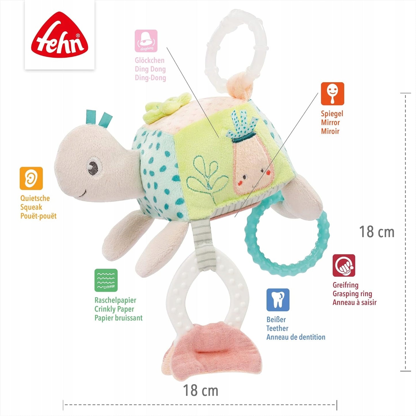 FEHN zawieszka z grzechotką ŻÓŁW 18X17 cm – zdjęcie produktu 4