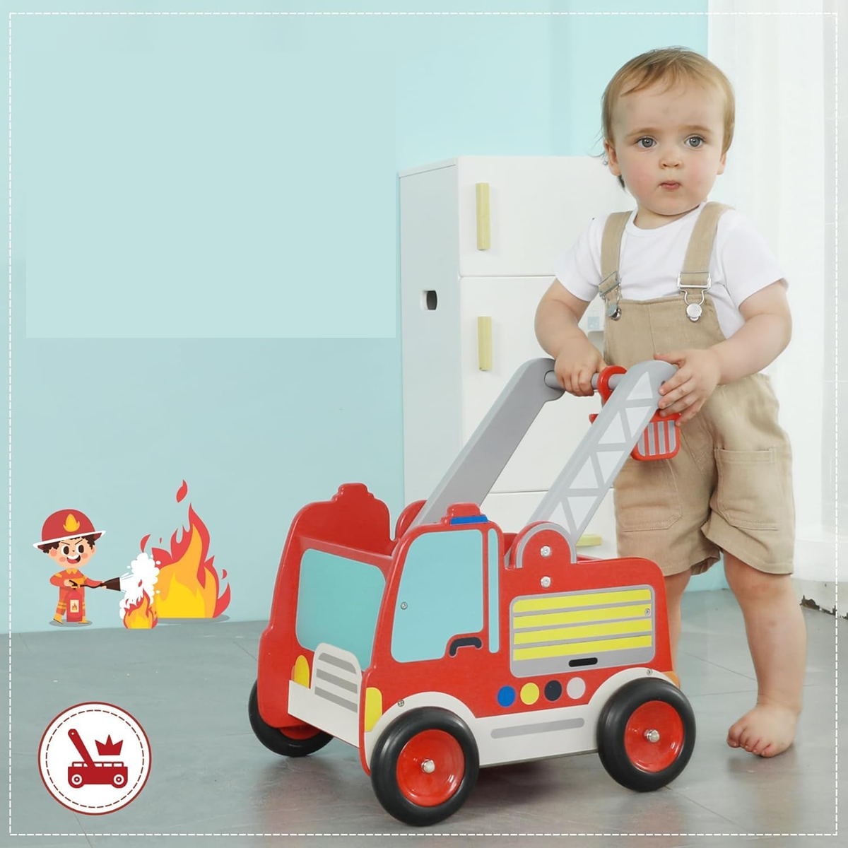 LABEBE fire enginepusherage 12 m+colour redwidth 35 cm, length 37.5 cm, height 45 cmmaterials solid wood, MDF