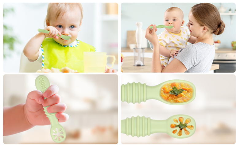 VICLOON Sticky Spoon silikonowa łyżeczka 2,5 x 10 cm 4 m+ niebieska – zdjęcie produktu 3