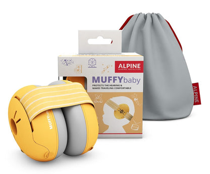 ALPINE Muffy Baby słuchawki ochronne dla dzieci 0-36 m 23db – żółto-szary wymiary jednej słuchawki 6,6 x 8,5 cm – zdjęcie 1