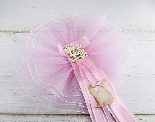 MARELI fiocco nascita 32 cm ceramica tulle raso