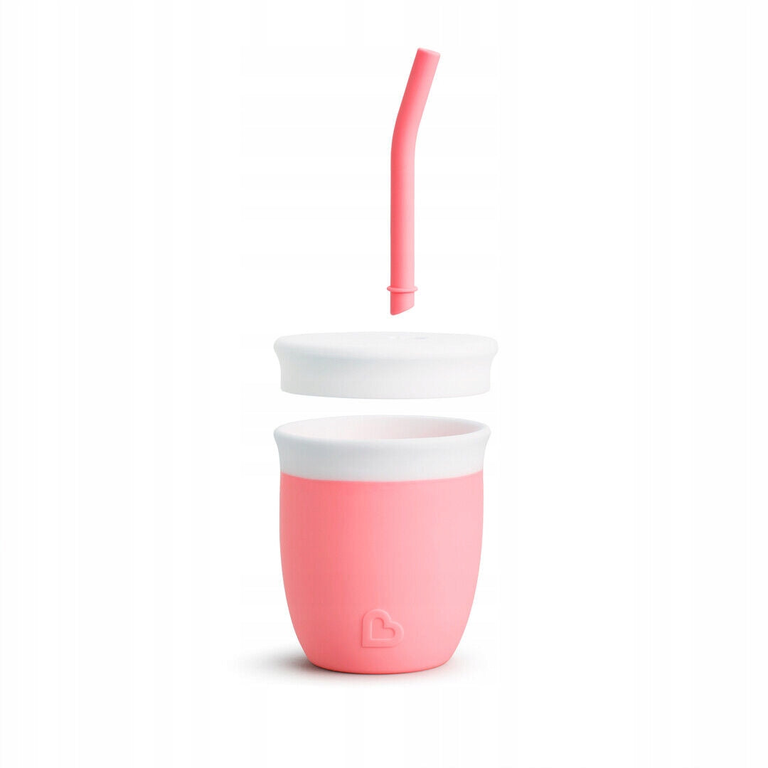 MUNCHKIN C'est Silicone! kubek ze słomką 6msc+ 120ml, różowy silikonowy kubek dla niemowląt