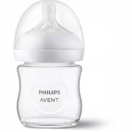 PHILIPS AVENT Natural Response szklana butelka 120 ml 0+ smoczek 2, przezroczysto-biała butelka dla niemowląt