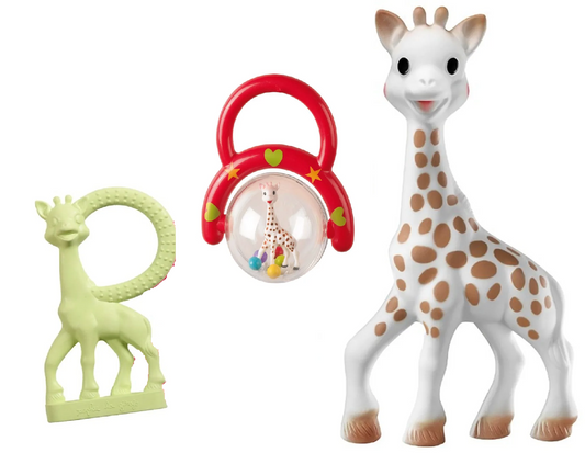 GIRAFFA SOPHIE set per neonati massaggiagengive naturale sonaglino 3 pezzi.