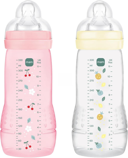 MAM Easy Active sada lahví 2× 330 ml 6 m+ savička 4 velmi rychlý průtok
