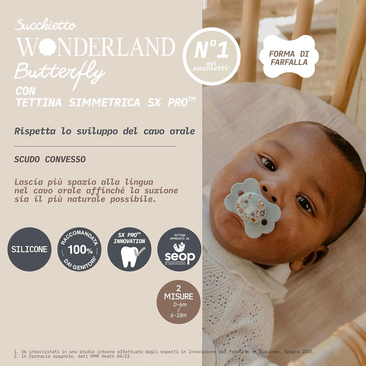 SUAVINEX Wonder Butterfly succhietto calmante 6-18 mesi silicone SX PRO