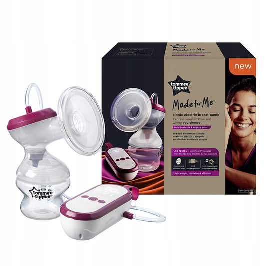 TOMMEE TIPPEE Made for Me LAKTATOR ELEKTRYCZNY, elektryczny laktator w kolorze biało-bordowym z butelką i opakowaniem