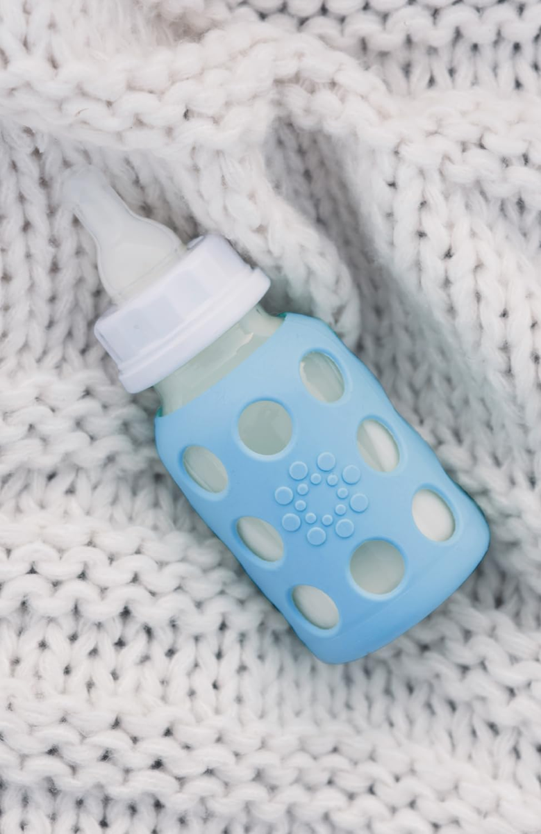 LifeFactory sticlă din sticlă cu husă 120 ml 3 m+ tetină 1