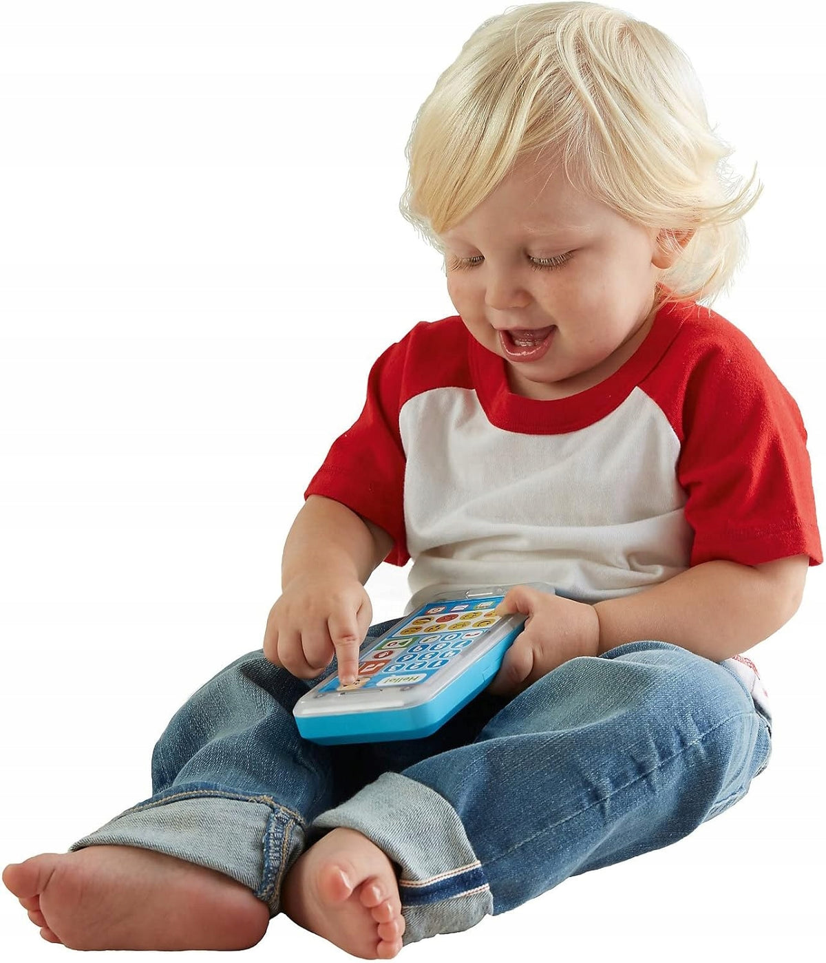 FISHER-PRICE FPR14 "nagraj wiadomość" smartfon interaktywny J.NIEMIECKI dla dzieci 18-36 mies., niebiesko-biały