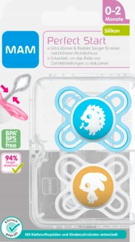 MAM Perfect START smoczek uspokajający x2 0-2msc+ box, silikonowy, ortodontyczny, BPA/BPS free