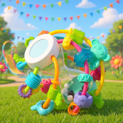 PLAYGRO Play and Learn Ball gryzak chwytak z grzechotką i lusterkiem 14 cm – zdjęcie produktu 4