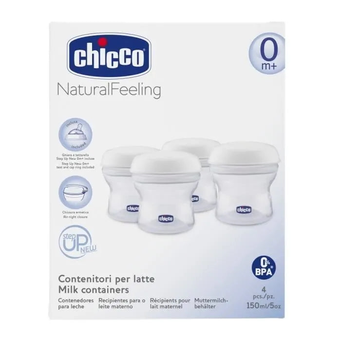 CHICCO pojemniki na mleko 4 x 150 ml + smoczek z nakrętką – zdjęcie produktu 6