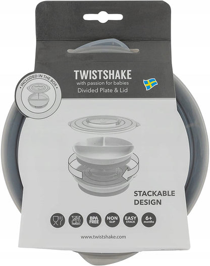 TWISTSHAKE mata CLICK MAT z talerzykiem 6msc+ szara, silikonowa mata i miseczka z pokrywką, BPA free